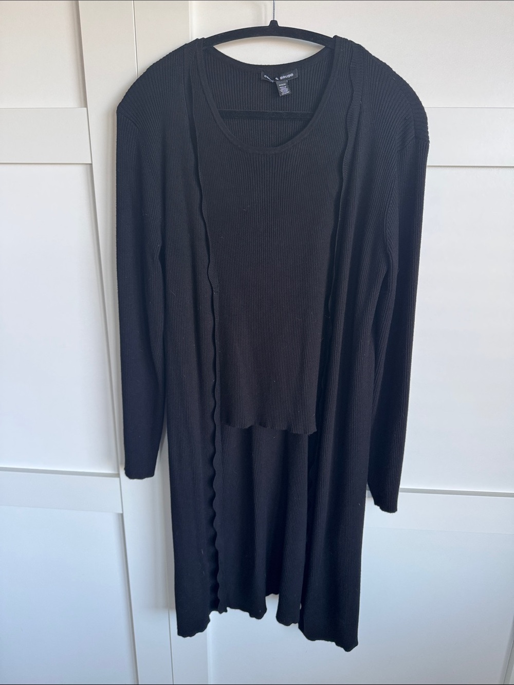 Cable & Gauge Black Ribbed Long Sleeve Sweater Cardigan Set - Medium